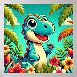 Affiche Dinosaur cartoon adorable au milieu d'un cadre tro