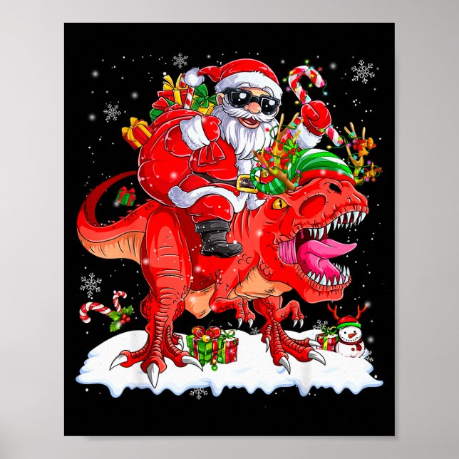 Affiche Dinosaur Christmas Lights Funny Men Boys Kids Xmas (Devant)