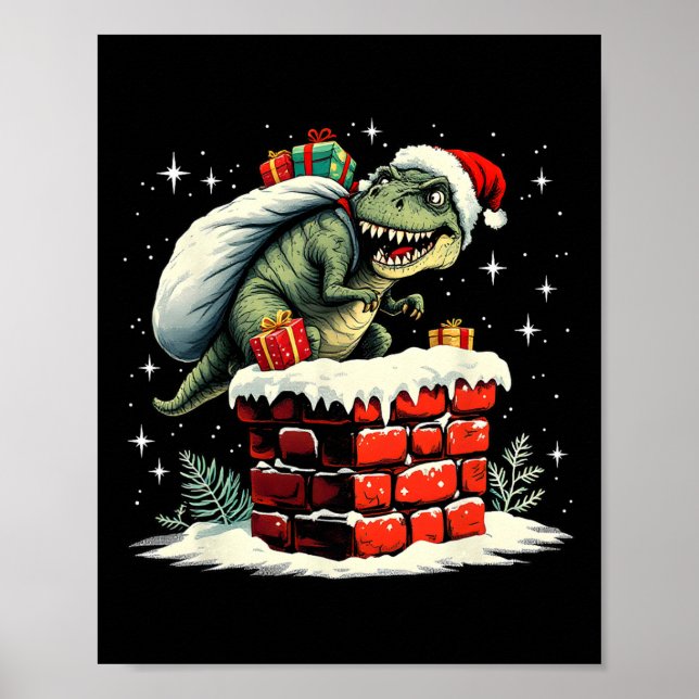 Affiche Dinosaur Christmas Santa Xmas  (Devant)