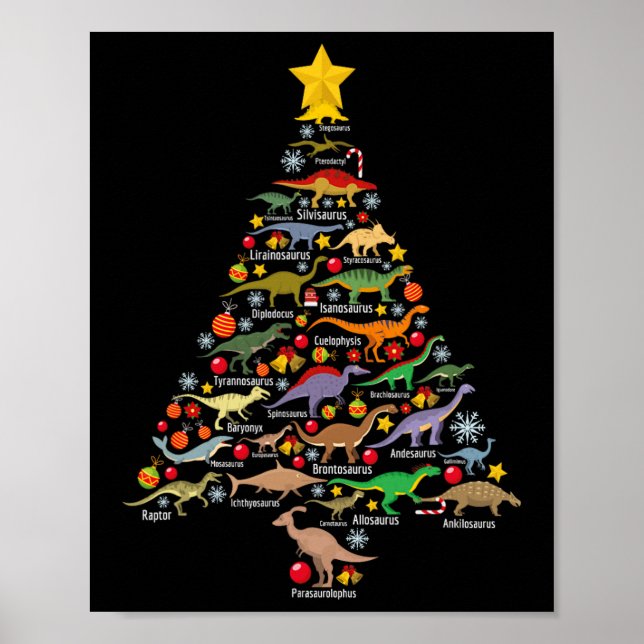 Affiche Dinosaur Christmas Tree Dino Trex Paleontologist X (Devant)