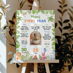 Affiche Dinosaur Cute Boy 1er Anniversaire Fête Jalon
