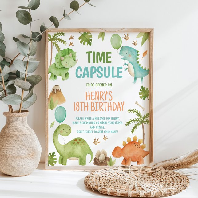 Affiche Dinosaur Cute Boy Birthday Party Time Capsule Sign (Créateur téléchargé)