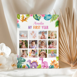 Affiche Dinosaur Girl 1er Anniversaire Photo Jalon Graphiq