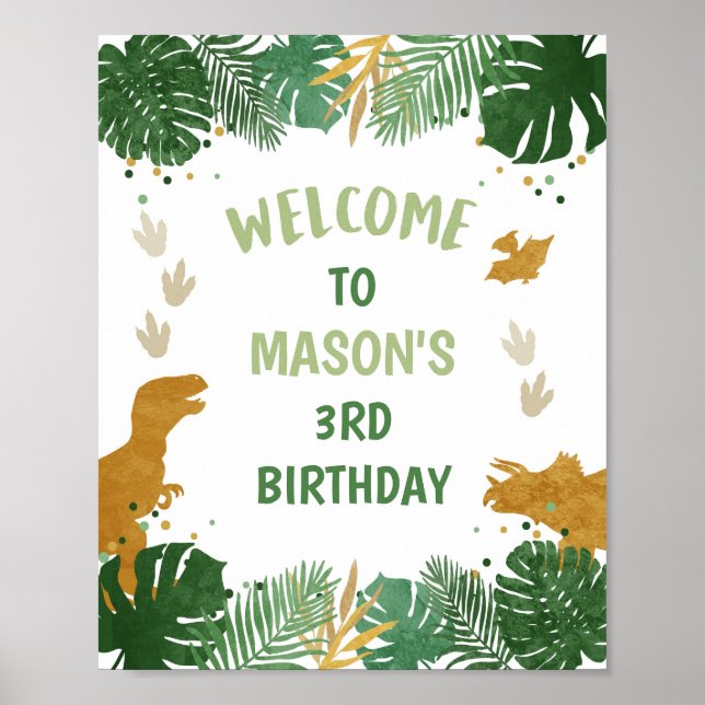 Affiche Dinosaur Gold Boy Leaves Jungle Welcome Sign (Devant)