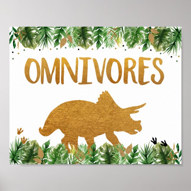 Affiche Dinosaur Greenery Gold Omnivores Birthday Sign (Devant)