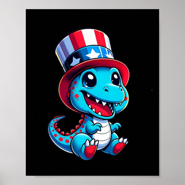 Affiche Dinosaur Joyeux 4 juillet Fête de l'Indépendance H (Devant)