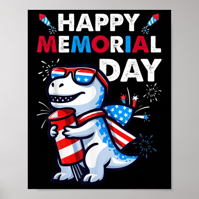 Affiche Dinosaur Juillet 4 Feu d'artifice Drapeau américai (Devant)
