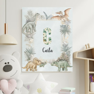 Affiche Dinosaur Nom Personnalisé Monogramme C Crèche