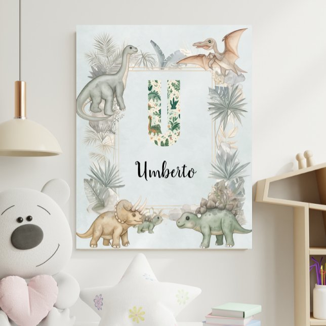 Affiche Dinosaur Nom Personnalisé Monogramme U Crèche (Créateur téléchargé)