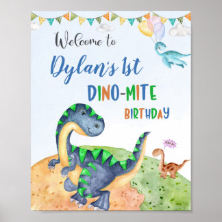 Affiche Dinosaur signe de fête de bienvenue Dino-mite