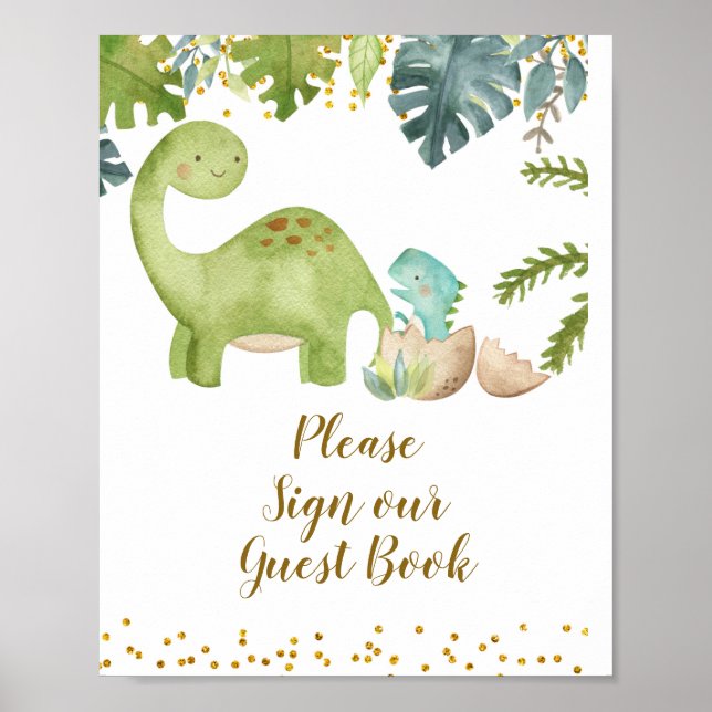 Affiche Dinosaur S'il vous plaît signer notre Baby shower  (Devant)
