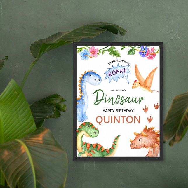 Affiche Dinosaur Stomp Chomp Roar fête d'anniversaire (Créateur téléchargé)
