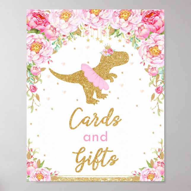 Affiche Dinosaur T-Rex Anniversaire Fête Cartes Florales C (Devant)