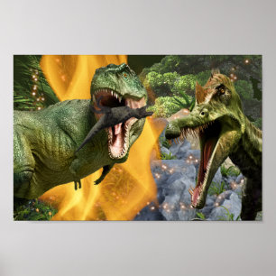 Affiche Dinosaur T-rex combat flammes garçons Dino thème