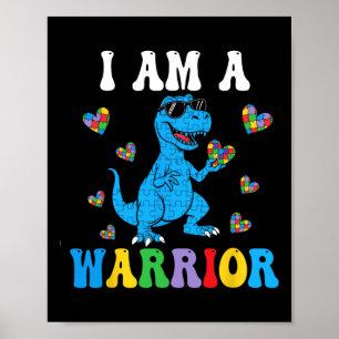 Affiche Dinosaur T-rex Enfants Je suis un guerrier Autisme