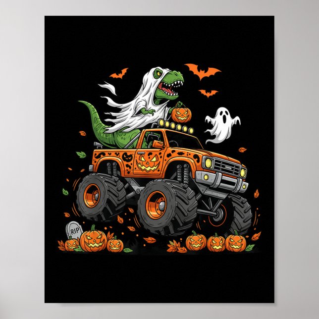 Affiche Dinosaur T-rex équitation Monster Camion Halloween (Devant)