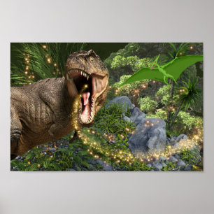 Affiche Dinosaur T-rex fées magiques lumières Dino fête à