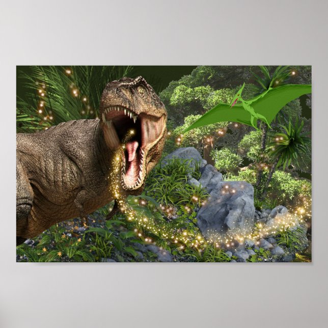 Affiche Dinosaur T-rex fées magiques lumières Dino fête à  (Devant)