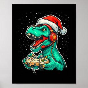 Affiche Dinosaur T Rex Jeu Vidéo Jeu Santa Hat Christ