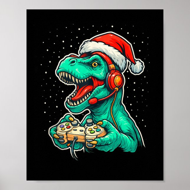 Affiche Dinosaur T Rex Jeu Vidéo Jeu Santa Hat Christ (Devant)