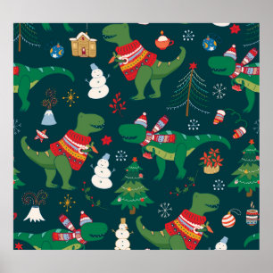 Affiche Dinosaur T-Rex : Nouvel An de Noël.