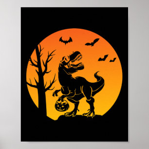 Affiche Dinosaur T Rex Squelette Citrouille Avec Moon Bull