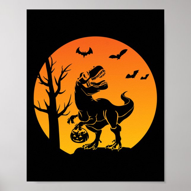 Affiche Dinosaur T Rex Squelette Citrouille Avec Moon Bull (Devant)