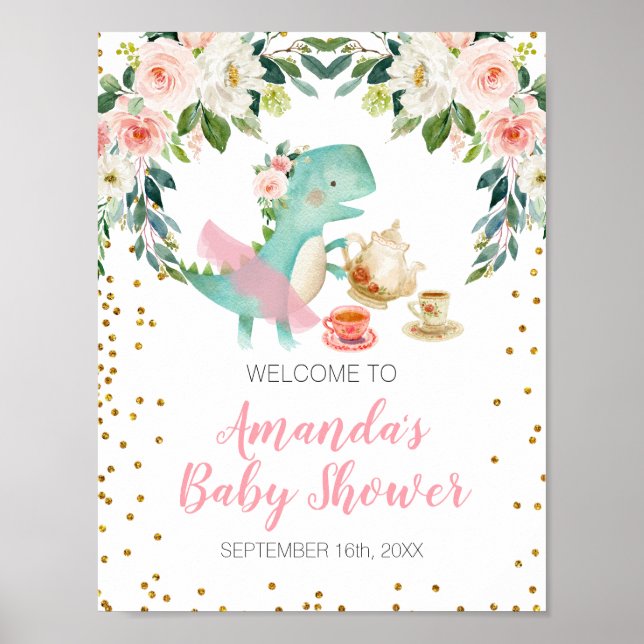 Affiche Dinosaur Tea Party Baby shower d'anniversaire Bien (Devant)