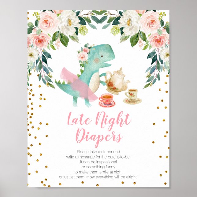 Affiche Dinosaur Tea Party Baby shower tard la nuit Diapos (Devant)