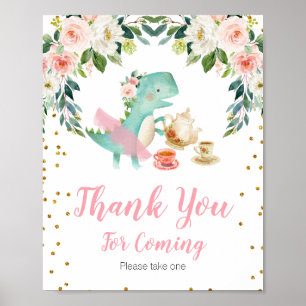 Affiche Dinosaur Tea Party Floral Merci pour venir