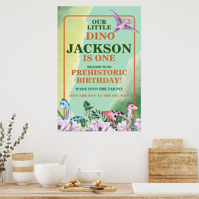 Affiche Dinosaur Thème 1er Anniversaire (Cuisine)