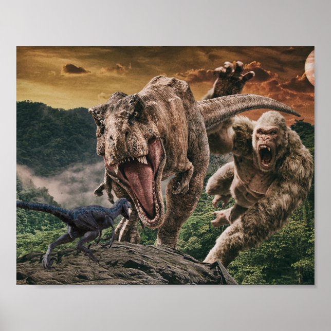 Affiche Dinosaur Tyrannosaurus Gorilla Velocirapus (Devant)