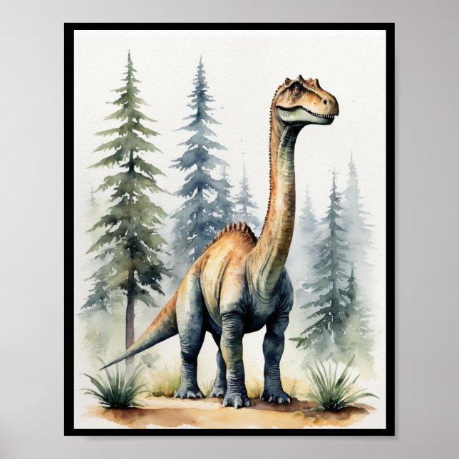 Affiche Dinosaure Aquarelle Brachiosaurus Sauropod WallArt (Devant)