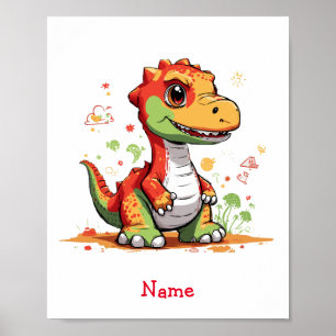 Affiche Dinosaure Bébé mignon Nom personnalisé