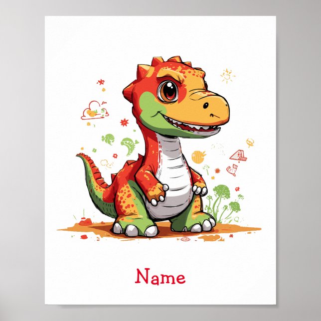 Affiche Dinosaure Bébé mignon Nom personnalisé (Devant)