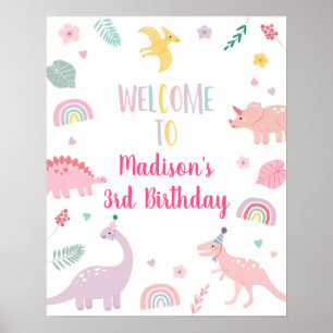 Affiche Dinosaure Boho Rose Bienvenue