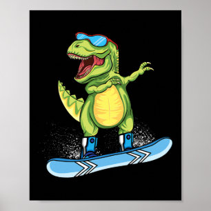 Affiche Dinosaure cool planche à neige ski dabbing T Rex S