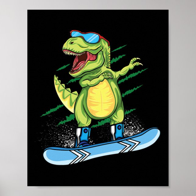 Affiche Dinosaure cool Snowboard Dabbing T Rex Sn (Devant)