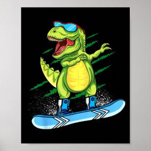Affiche Dinosaure dabbing faisant du snowboard montagne t