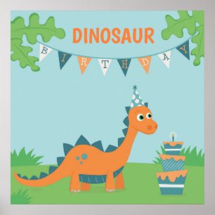 Affiche Dinosaure d'anniversaire Dinosaure souffle bougie