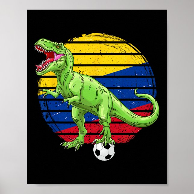 Affiche Dinosaure de foot Trex Drapeau Colombie Garçons Fi (Devant)