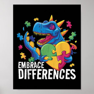 Affiche Dinosaure de l'autisme. Acceptez Les Différences. 