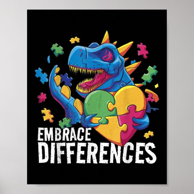 Affiche Dinosaure de l'autisme. Acceptez Les Différences.  (Devant)