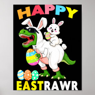 Affiche Dinosaure de Pâques T-rex Lapin Joyeux Pâques Pour