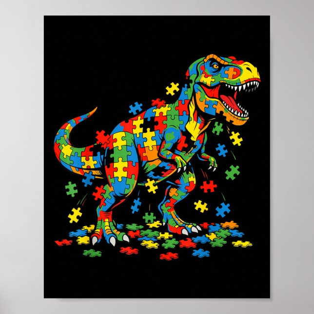 Affiche Dinosaure de sensibilisation à l'autisme puzzle co (Devant)