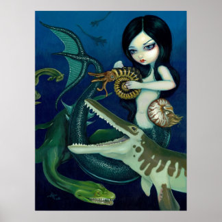 Affiche Dinosaure de sirène crétacé imaginaire Art Imprime
