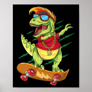 Affiche Dinosaure de skateboard cool Skateur Dabant T Rex