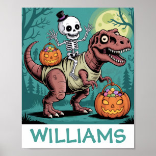 Affiche Dinosaure d'Halloween Skeleton équitation personna