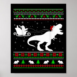 Affiche Dinosaure Dinosaure T-rex Chris Père Noël Sleigh