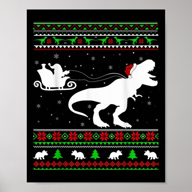 Affiche Dinosaure Dinosaure T-rex Chris Père Noël Sleigh (Devant)
